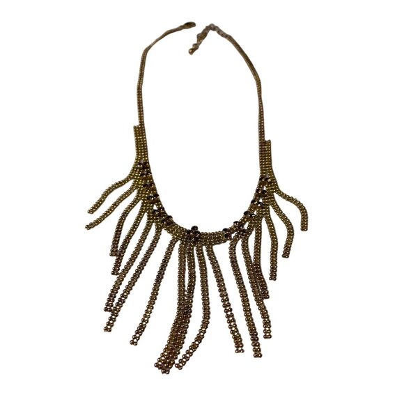 Vintage Gold Tassel Choker Necklace Rhinestones Statement Jewelry Women u Adjust - Picture 2 of 4